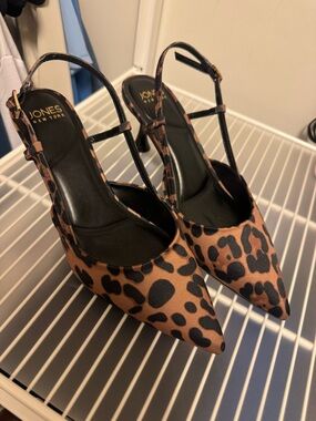 Jones New York Leopard Print Pointed Toe Slingback Heels - Brown/Black